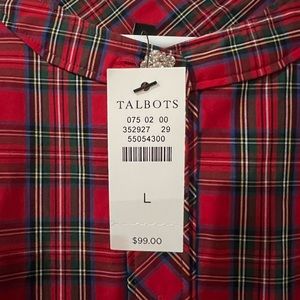 NWT (L) TALBOTS holiday, plaid top popover